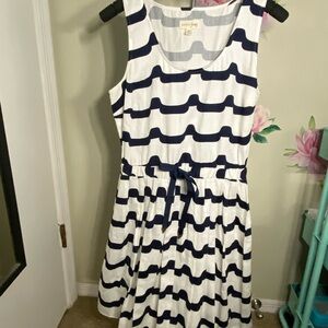 Nautical Coastal Sleeveless Navy and White Stripe Dress – Size Medium [EUC]